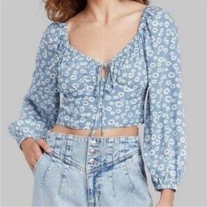 Wild fable blue and white crop front tie